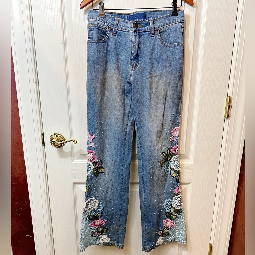 Sassy Thai Embellished Jeans with Ribbon & Beads